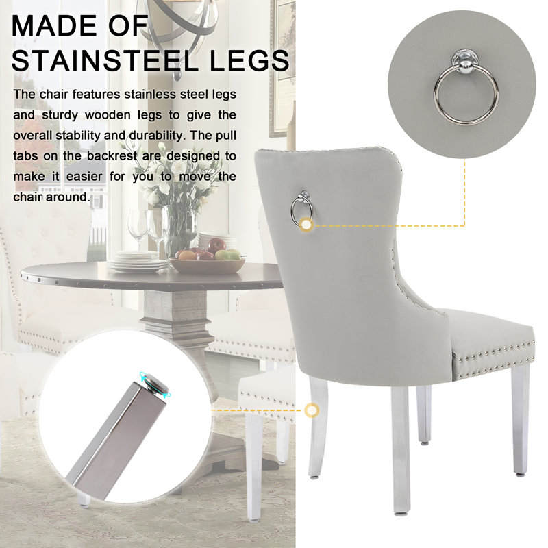 Velvet Tufted Upholstered Parsons Dining Room Chair, Velvet Gray
