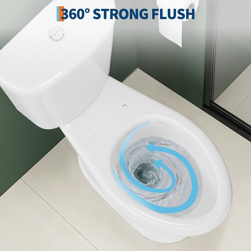 Dual Flush Two Piece Toilet, Elongated 17" Height, Top Buttons, 12" Rough-In, White