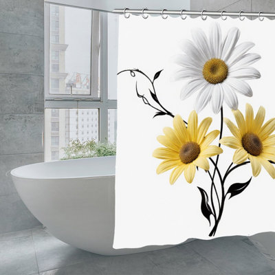 Rideaux de douche blancs et jaunes, 71 x 71