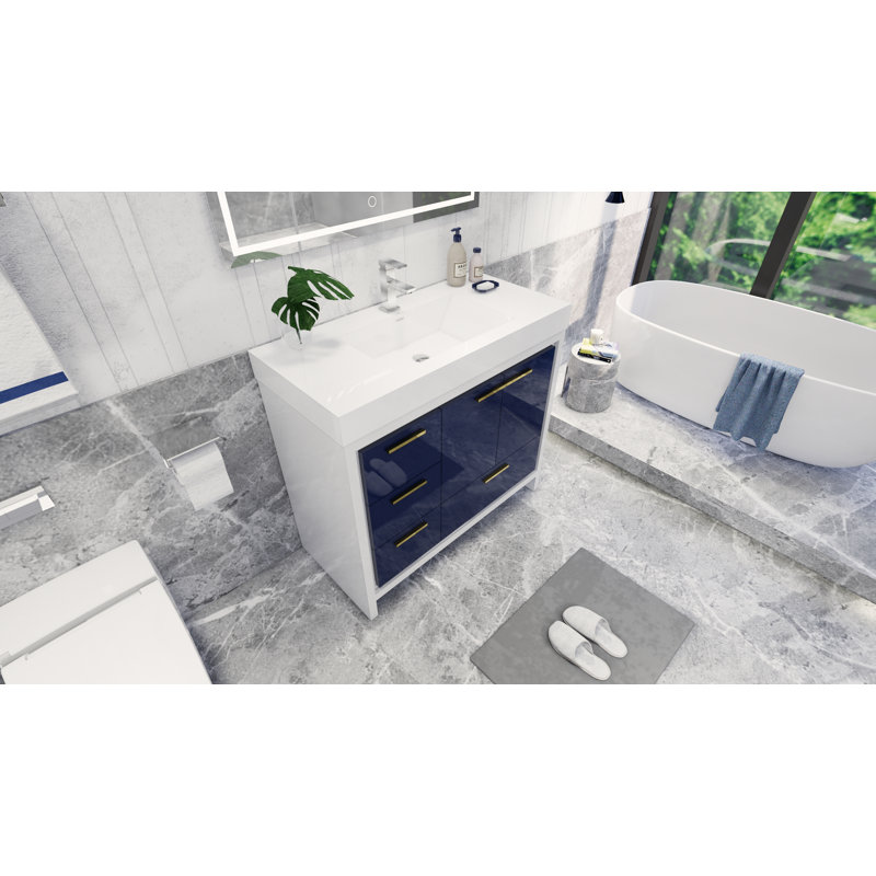 Ensemble de meuble-lavabo simple 42 po Loyne, Bleu, Doré