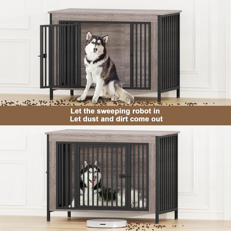 Large Furniture Style Pet Crate With Divider, Gray, 37" H x 47.2" W x 28.35" D