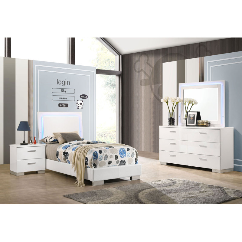 Amariyon 4-piece Twin Bedroom Set White High Gloss, Twin