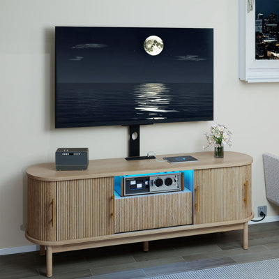 60" Stylish Oval-Curve design TV Stand, TV Console, Media Console with Metal TV Mount and LED Strip