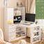 Bureau de coin blanc avec prise électrique - Bureau moderne pour la maison, rangement et chargeur intégrés, grand espace de travail, matériau