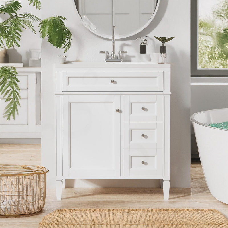 Ensemble de meuble-lavabo avec lavabo et 3 tiroirs de rangement, Blanc / argenté