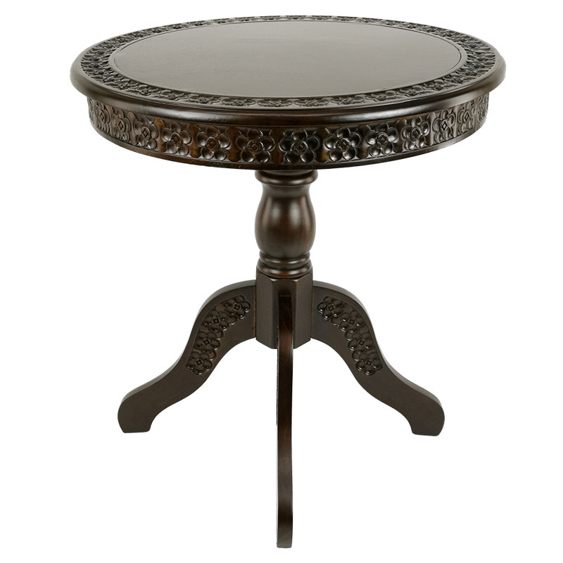 Table ronde florale sculptée, Brun foncé
