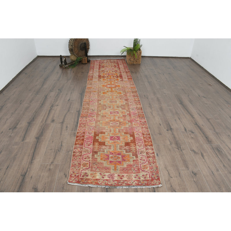 Tapis de style géométrique en laine brun 33,1 x 135 po, style classique