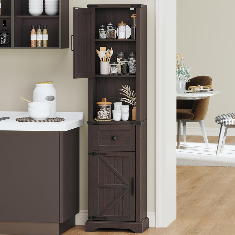 66" Tall Farmhouse Bathroom Storage Cabinet, Espresso