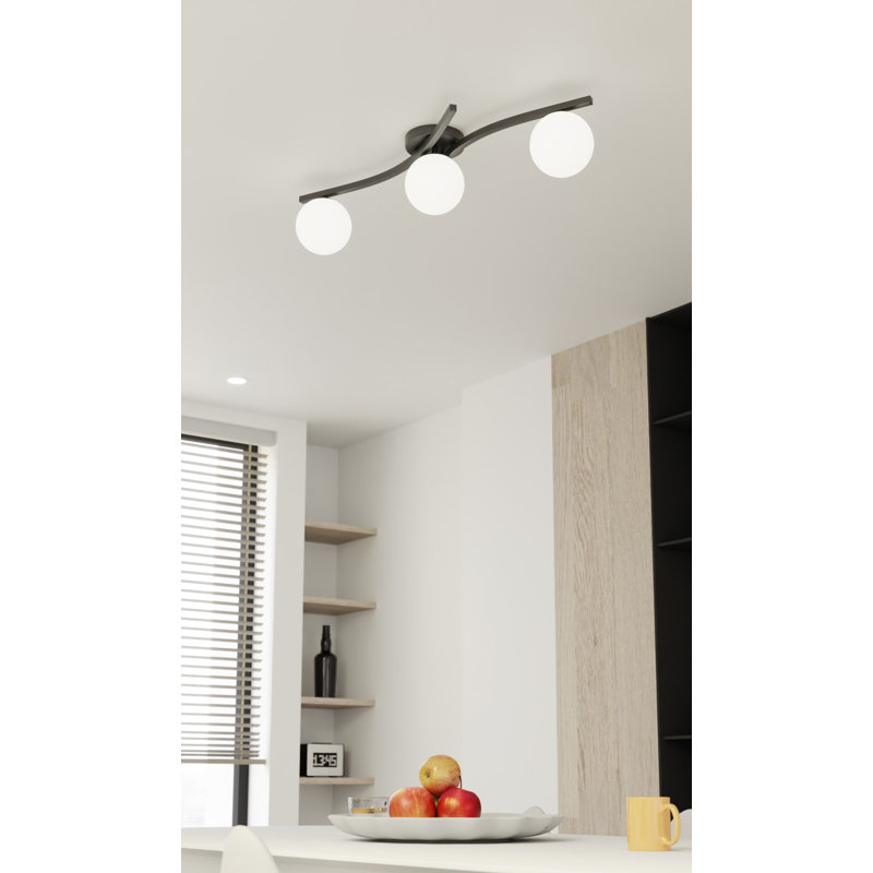 Davarius Flush Mount, Matte Black/Opal