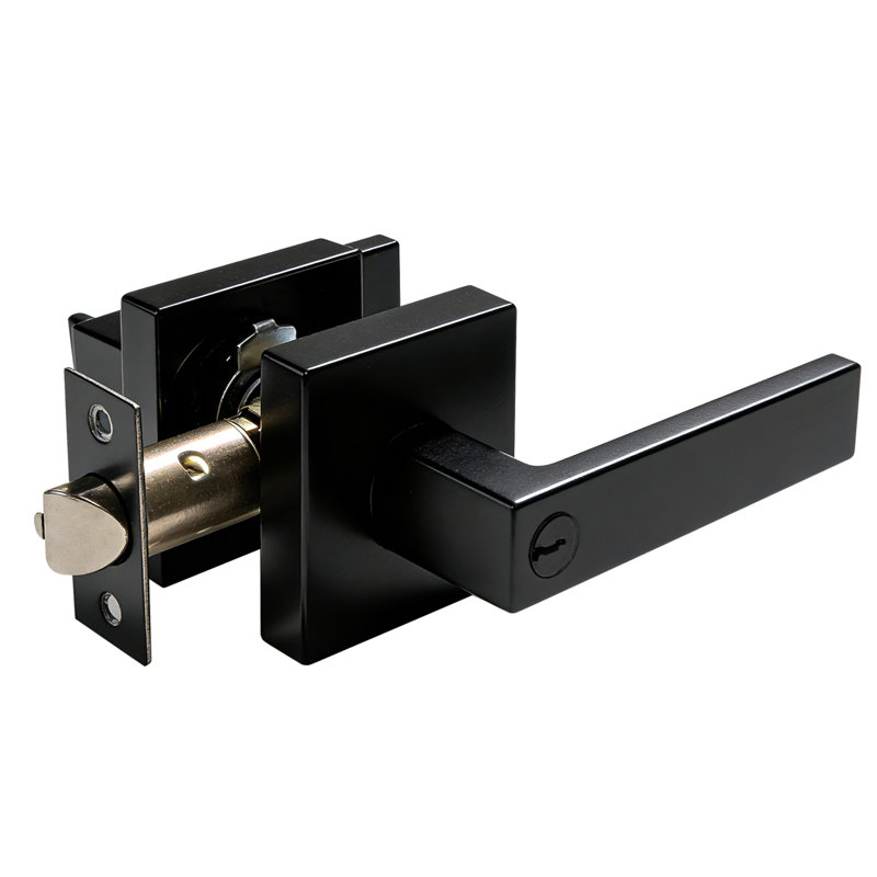 Poignées de porte d'intimité noir mat, poignées de porte intérieures sans clé, leviers de porte carrés, serrures de porte robustes pour salle de bain de chambre à coucher, leviers plats réversibles