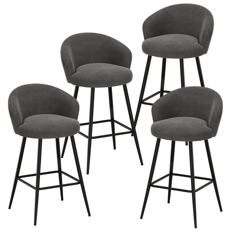 Velvet Bar Stool, Black, Grey, 66cm