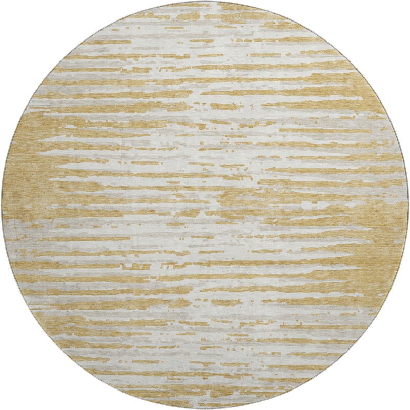Premium Machine Washable Prisco Gold Rug, Round 8'