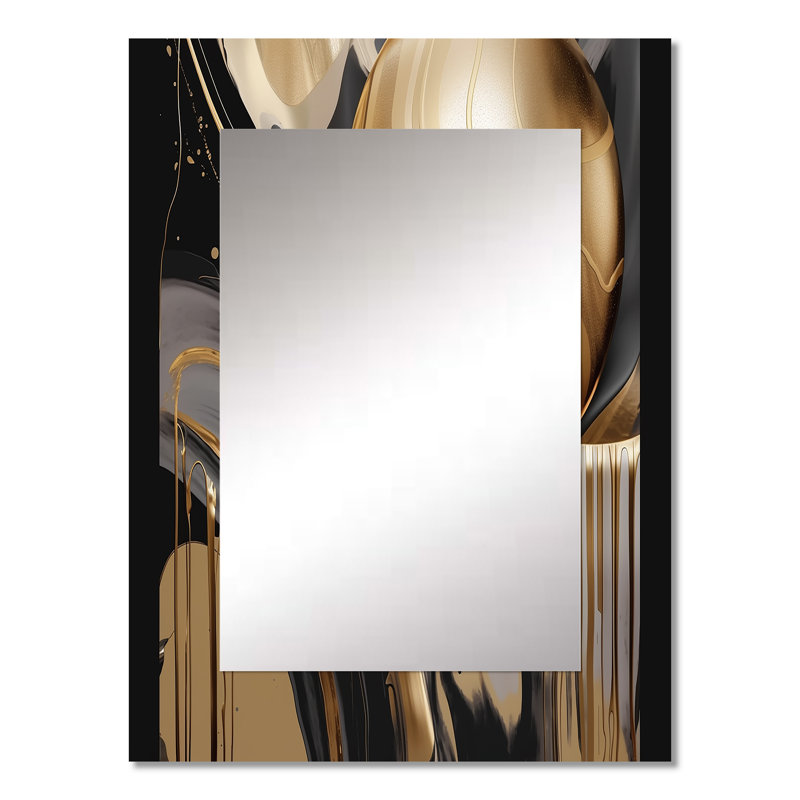 Or et noir captivant marbre IV - miroir décoratif en marbre, miroir mural moderne, impression d'art en métal, 32 po x 24 po