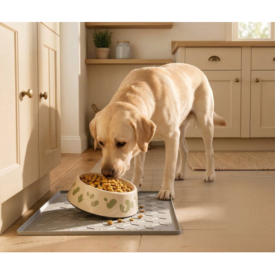 Tapis pour chien et chat en silicone gris clair 24 po x 16 po, napperon imperméable de qualité alimentaire pour animaux de compagnie, bord surélevé pour prévenir les déversements, antidérapant et facile à nettoyer