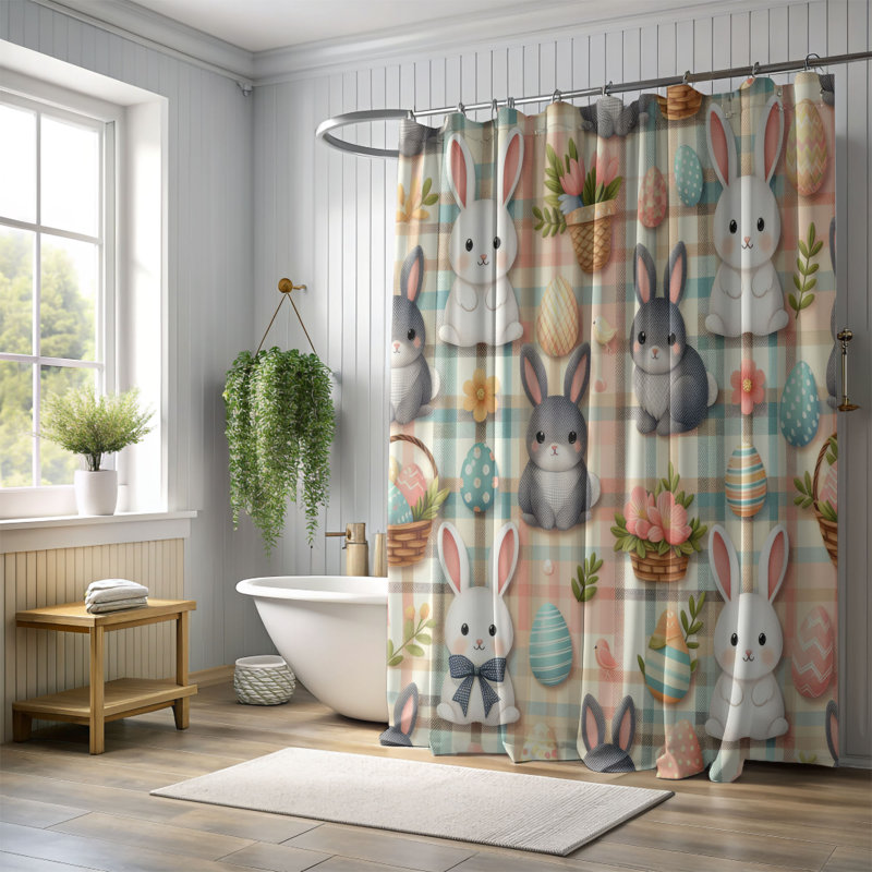 Rideau de douche standard 1 pièce - Lapin de Pâques, H 74 po x l 71 po