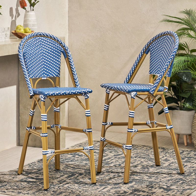 Of 2 29.5" Outdoor French , Dark Teal And White. Aluminum Frame With -Like Ornament. Pe For An Attractive Patio Rust- Decoration. Areas