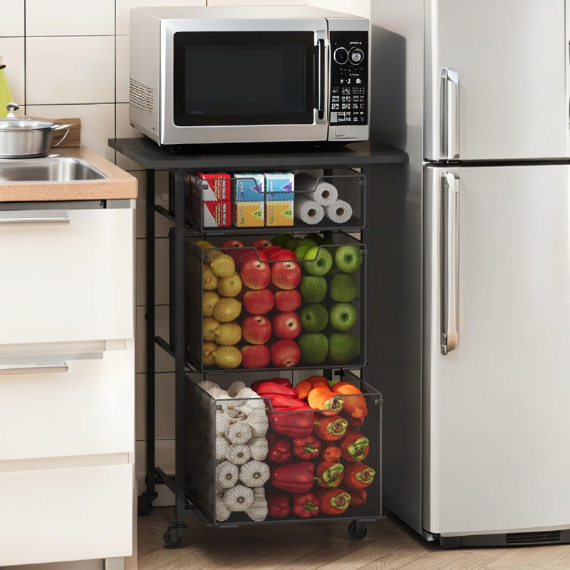 Rolling Kitchen Microwave Cart With Spacious Drawers For Small Kitchen Organization (Effortless Style & Smart Storage)