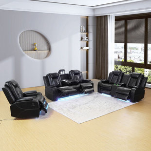 Kapiolani 3 Piece Vegan Leather Reclining Living Room Set