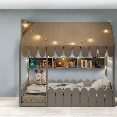 Lits simples Montessori en bois avec rangement, style rustique pour chambre d'enfant