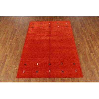 Orange Wool Handmade Gabbeh Style Indian Rug 5x7