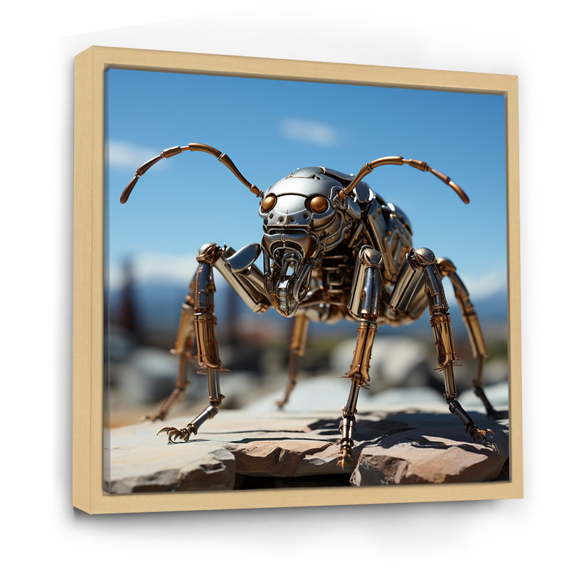 Fourmis industrielles II sur toile, Cadre naturel flottant, H 16 po x l 16 po