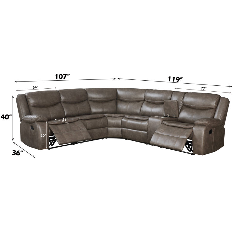 Luxurious Taupe Leather-Aire 3-Piece Tufted Sectional with Cup Holders