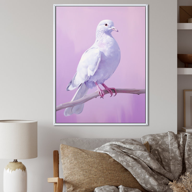 Colombe polie I sur toile, H 32 po x l 24 po x P 1 po, Cadre flottant blanc