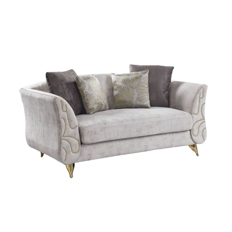 Causeuse à accoudoirs évasés 66 po Scheffler, Mélange de coton gris clair