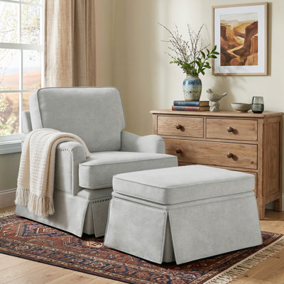 Upholstered Skirted Swivel Accent Arm Chair With Storage Ottoman
