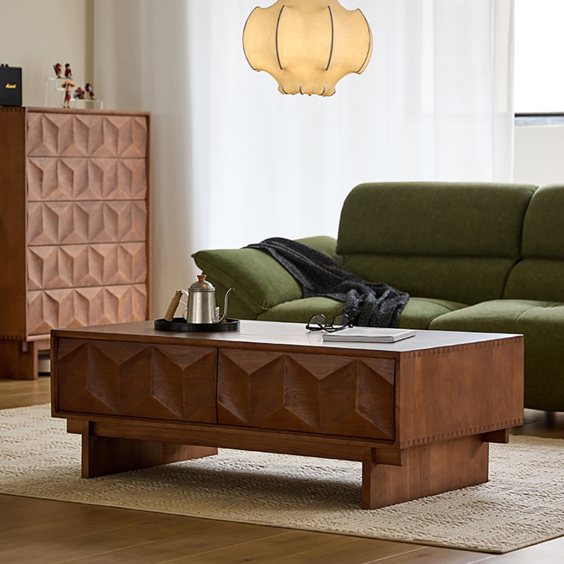 Table basse rectangulaire sculptée de style rétro, H 17,7 po x L 55,1 po x l 27,65 po