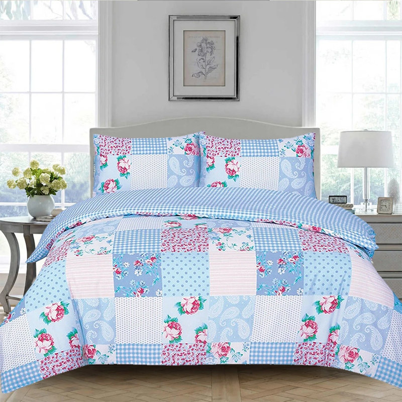 Cotton Duvet Cover Set with Pillowcases Included, Blue Floral, Single Duvet Cover Set + 1 Standard Pillowcase