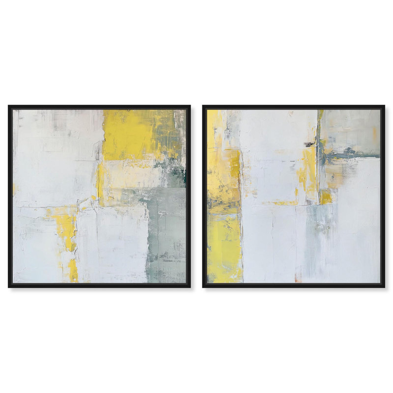 Sunlit Fragments Set Canvas Set of 2 Abstract Art Sets by , Cadre flottant noir, H 12 po x l 12 po