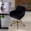 Fauteuil de bureau, fauteuil de bureau en poils de lapin artificiel avec base en métal doré, fauteuil de bureau pivotant réglable, fauteuil de coiffeuse (noir)