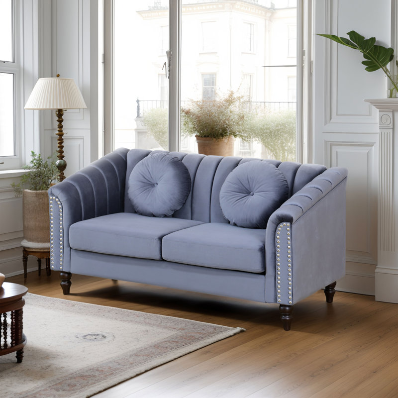 Latausha Lavender Microfiber Velvet Living Room Loveseat, Gray Velvet