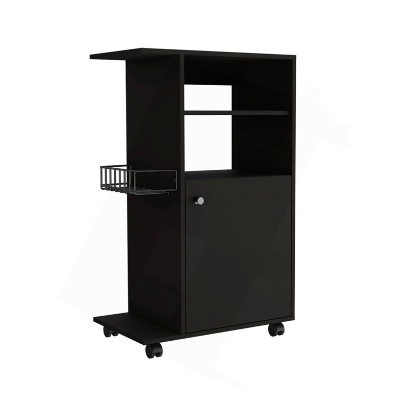 Kitchen Cart Kryot, Single Door Cabinet, Four Casters, Black