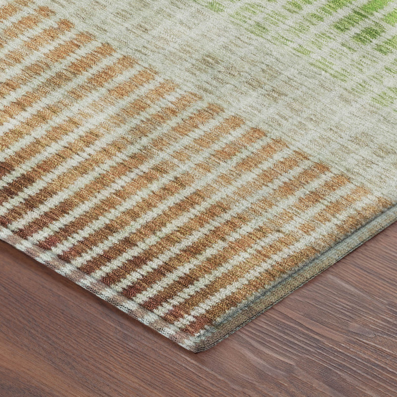 Premium Machine Washable Mayfield AMF2313 Stripes Rug, 1'8" x 2'6", Orange