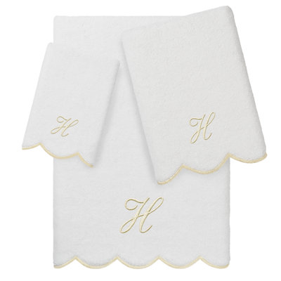  100% Turkish Cotton ADORNIA Scallop 3PC Personalized Towel Set