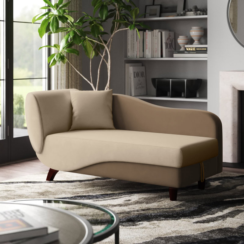 Gaven Velvet Chaise Lounge, Dark Beige/Light Beige, Left Hand Facing