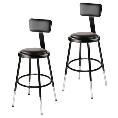 Otto 19-27 Inch Height Adjustable Heavy Duty Commercial Grade Vinyl Padded Stool With Backrest