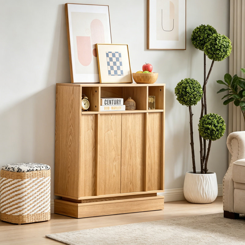 Buffet avec 2 portes et tablettes réglables, Naturel