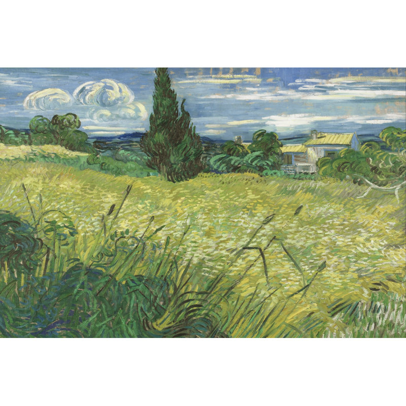 Reproduction d'un champ de blé vert avec un cyprès sur un Klinos par Vincent Van Gogh, H 32 po x l 48 po