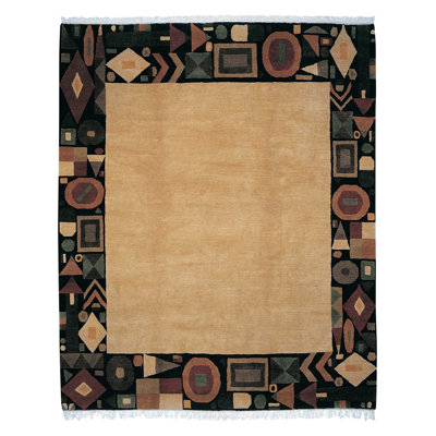 Wool Geometric Area Rug in Black/Gold