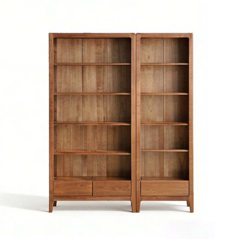 Bibliothèque en bois de frêne avec tiroirs, Trois, H 74,8 po x l 57,9 po x P 11,8 po