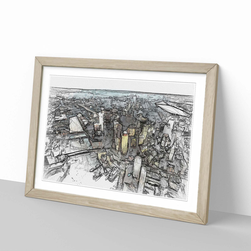 Boston Massachusetts in Abstract - Picture Frame Graphic Art Print, 62cm H x 87cm W x 2cm D, Oak Framed