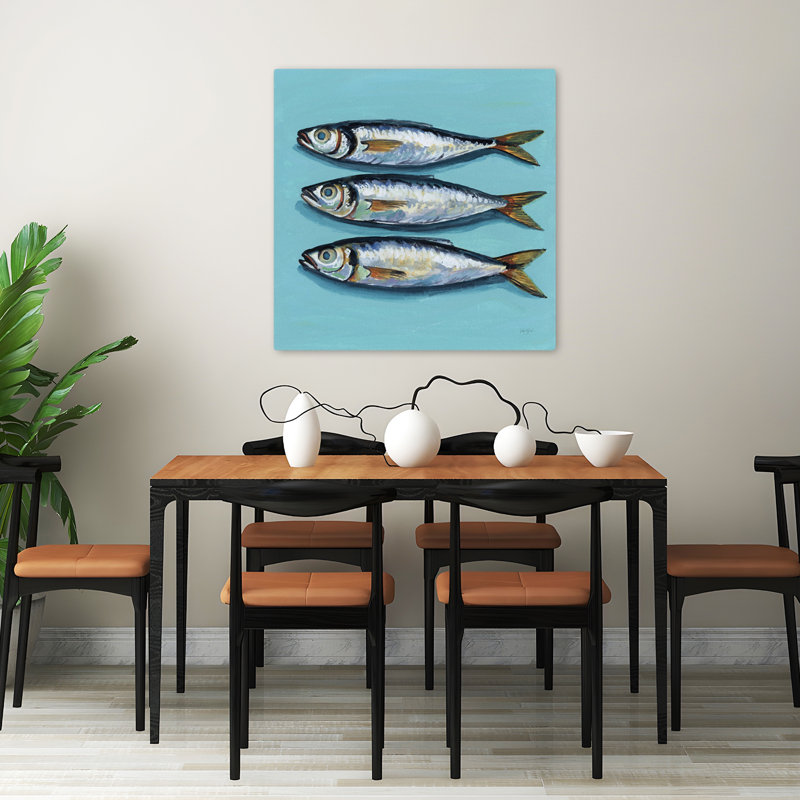 Trois petits poissons, art contemporain, H 32 po x l 32 po