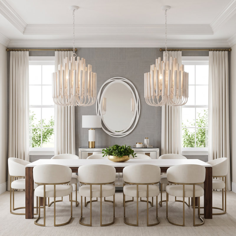 Boho 20" White 3-Tiered Wood 5-Light Dimmable Chandelier With Adjustable Chain
