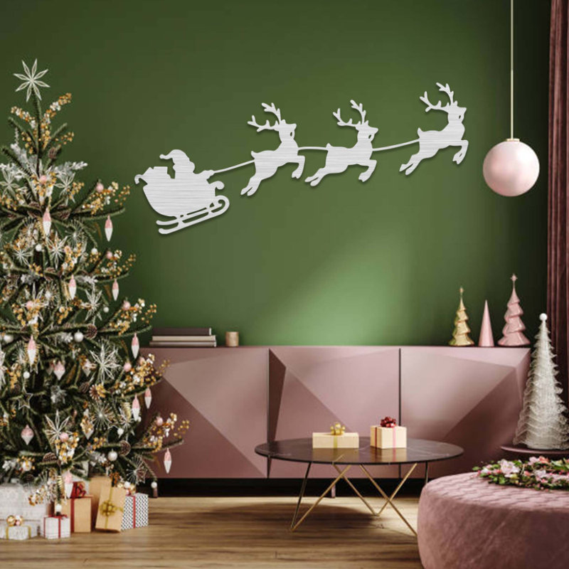 Décoration murale traîneau du Père Noël, H 11 po x l 24 po x P 0,12 po, Argent