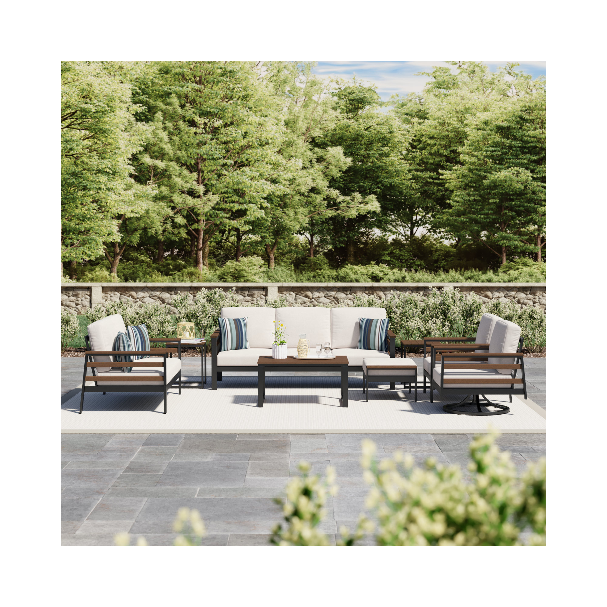 Townsend 6 Piece Outdoor Conversation Set with Sunbrella® Cushions, Gray, Sunbrella Canvas Natural