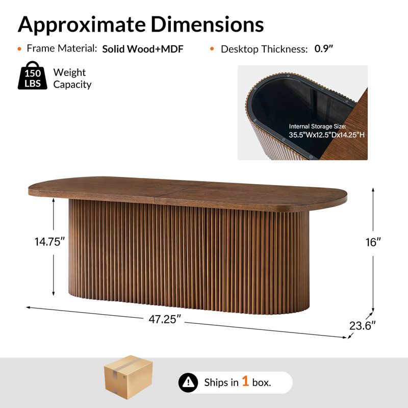 Table basse ovale avec rangement Elias, Noyer