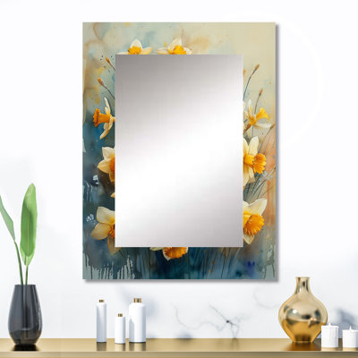 Jaune jaune gris bouquet de jonquilles - grand miroir mural jonquilles